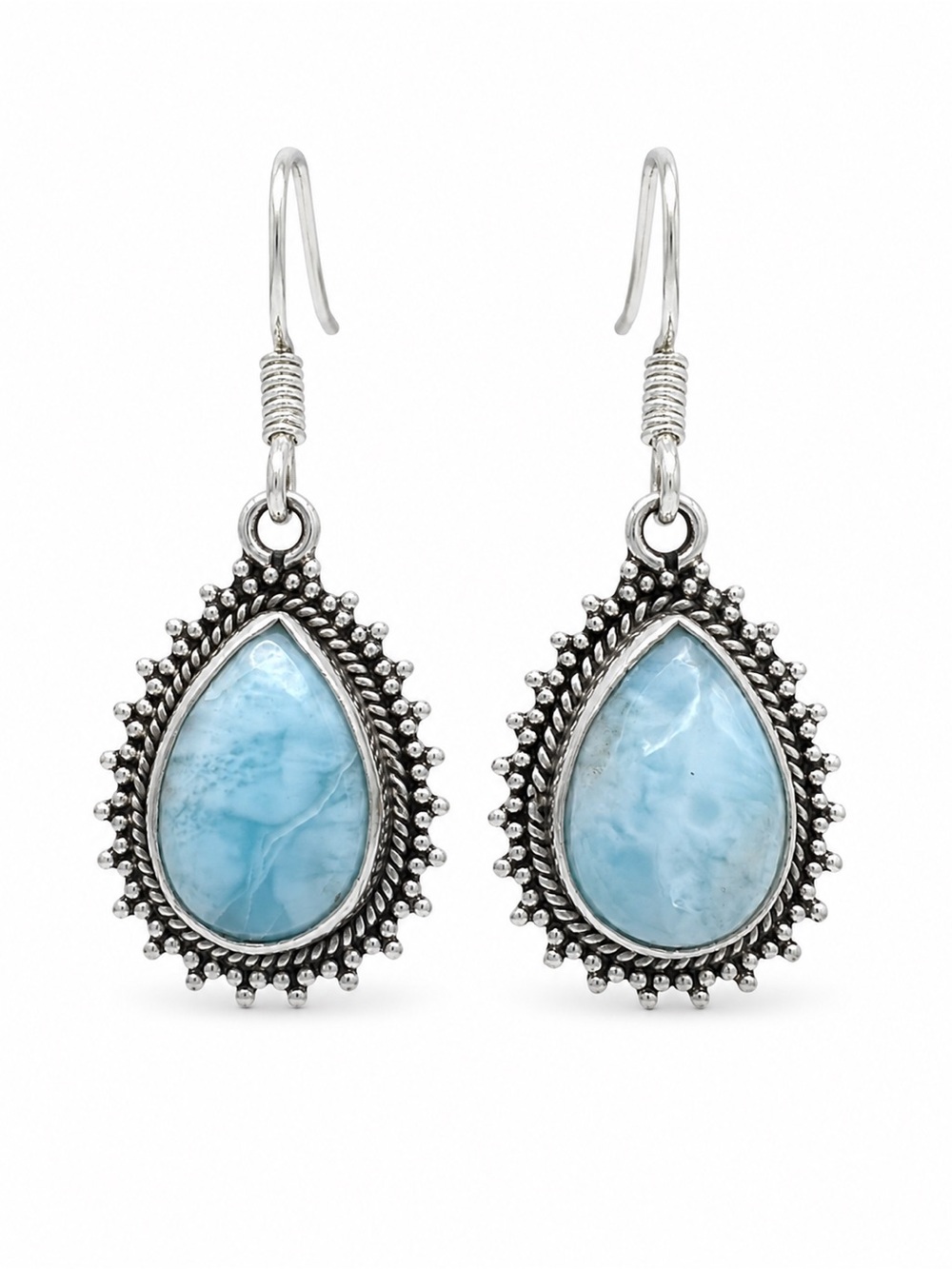 S925 Larimar Bubble Teardrop Hook Earrings